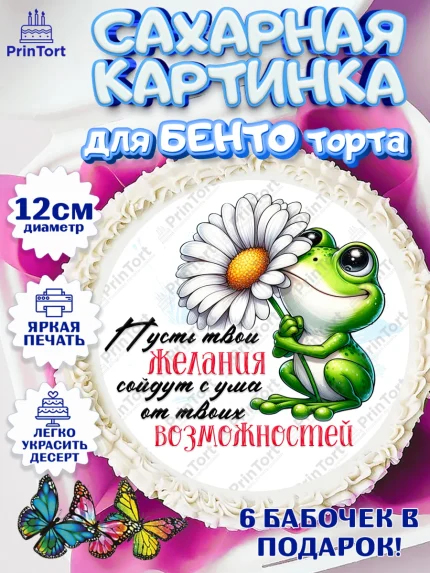 Сахарные круги 12см PT05, День рождения, Лягушка, принцеса, ромашки, букет, цветы, Девочка, арт. PT0520473
