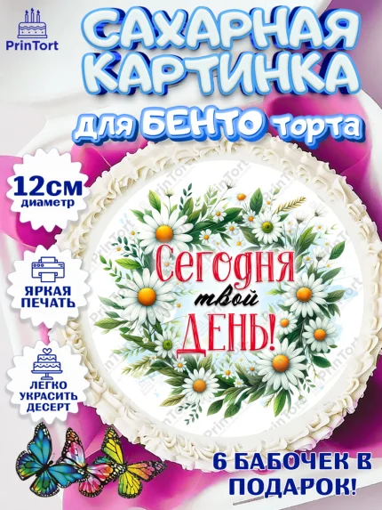 Сахарные круги 12см PT05, День рождения, Лягушка, принцеса, ромашки, букет, цветы, Девочка, арт. PT0520479