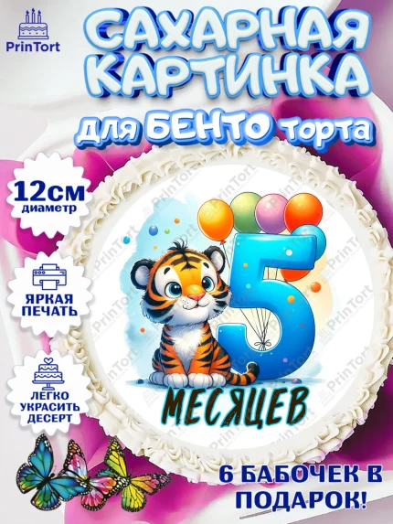 Сахарные круги 12см PT05, День Рождение малыша, звери, животные, зоопарк, мальчику, шарики, Мальчик, арт. PT0520846