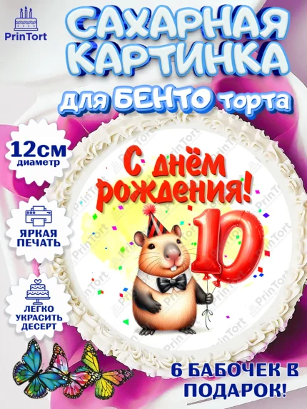 Сахарные круги 12см PT05, День рождения, Капибара, праздник, Девочка, 10 лет, арт. PT0521397