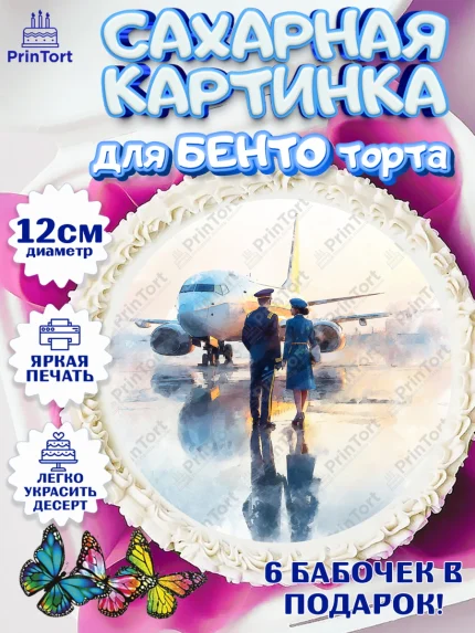 Сахарные круги 12см PT05, Авиация, пилот, стюардесса, самолет, путешествие, автопилот, билет, арт. PT0522553