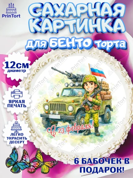 Сахарные круги 12см PT05, 23 февраля, День защитника отечества, военный, мужчина, танк, самолет, арт. PT0522816