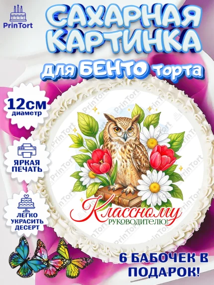 Сахарные круги 12см PT05, Подарок учителю, Надпись учителю, Выпускной, Последний звонок, Девушка, арт. PT0523017