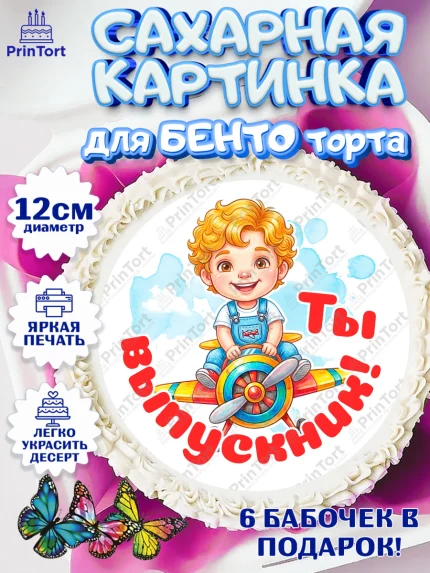 Сахарные круги 12см PT05, Выпускной в садике, Выпускной в садике. Поздравление с первым выпускным, арт. PT0523110