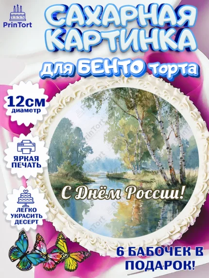 Сахарные круги 12см PT05, День России, Поздравление с Днем России, Девушка, арт. PT0523191