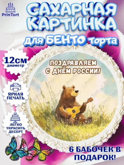 Сахарные круги 12см PT05, День России, Поздравление с Днем России, Девушка, арт. PT0523193