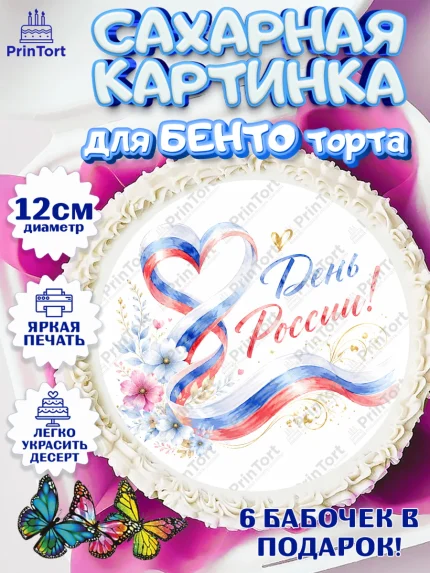 Сахарные круги 12см PT05, День России, Поздравление с Днем России, Девушка, арт. PT0523199