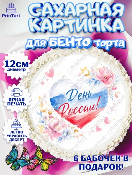 Сахарные круги 12см PT05, День России, Поздравление с Днем России, Девушка, арт. PT0523200