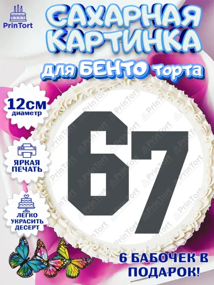 Сахарные круги 12см PT05, 67 шесьдесят-семь, Мем 67 six-seven, Девочка, Без конкретного повода, арт. PT0523428