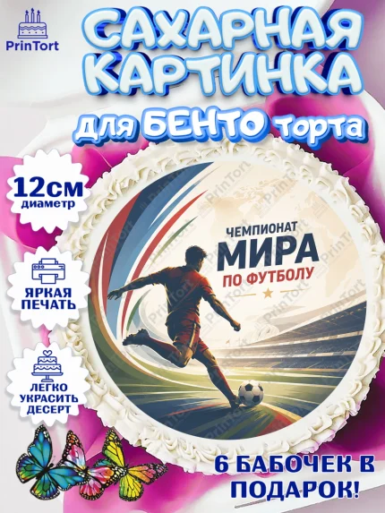 Сахарные круги 12см PT05, Чемпионат Мира по Футболу, футбол, мяч, FIFA, стадион, Девочка, арт. PT0524118