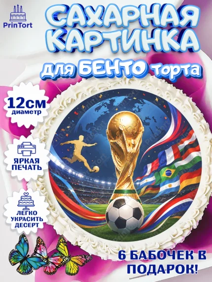Сахарные круги 12см PT05, Чемпионат Мира по Футболу, футбол, мяч, FIFA, стадион, Девочка, арт. PT0524121