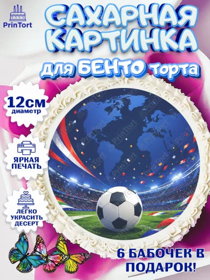 Сахарные круги 12см PT05, Чемпионат Мира по Футболу, футбол, мяч, FIFA, стадион, Девочка, арт. PT0524123
