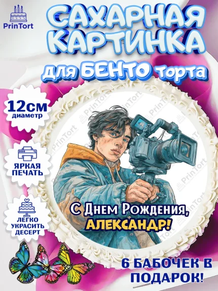 Сахарные круги 12см PT05, С Днём Рождения!, Блогер, поздравление с Днём Рождения!, Мальчик, арт. PT0524258