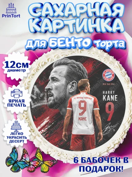 Сахарные круги 12см PT05, Гари Кейн, Футболист Гари Кейн, Девочка, Без конкретного повода, арт. PT0526358