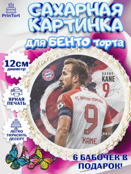 Сахарные круги 12см PT05, Гари Кейн, Футболист Гари Кейн, Девочка, Без конкретного повода, арт. PT0526361