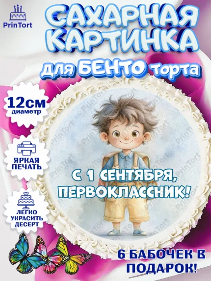 Сахарные круги 12см PT05, 1 сентября первоклассника, Поздравление с 1 сентября для первоклассника, арт. PT0526374