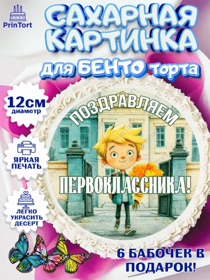 Сахарные круги 12см PT05, 1 сентября первоклассника, Поздравление с 1 сентября для первоклассника, арт. PT0526375