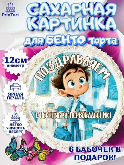Сахарные круги 12см PT05, 1 сентября первоклассника, Поздравление с 1 сентября для первоклассника, арт. PT0526376