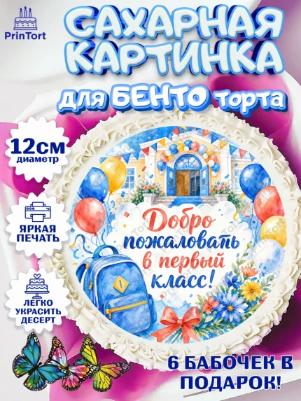 Сахарные круги 12см PT05, 1 сентября первоклассника, Поздравление с 1 сентября для первоклассника, арт. PT0526381