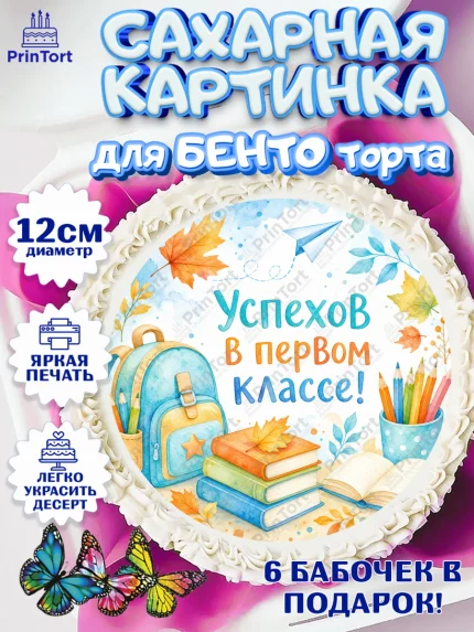 Сахарные круги 12см PT05, 1 сентября первоклассника, Поздравление с 1 сентября для первоклассника, арт. PT0526382