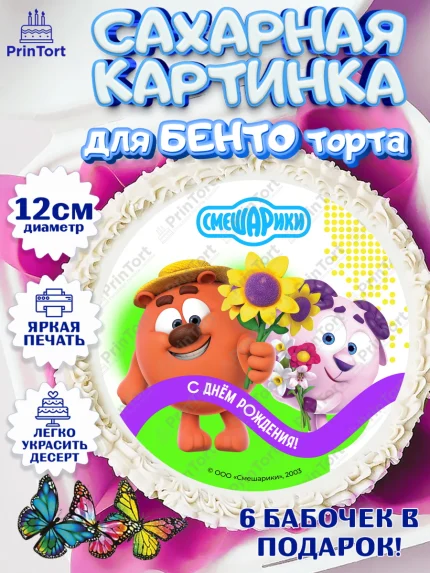 Сахарные круги 12см PT05, Смешарики, герои мультфильма Смешарики, поздравления, Девочка, арт. PT0526454