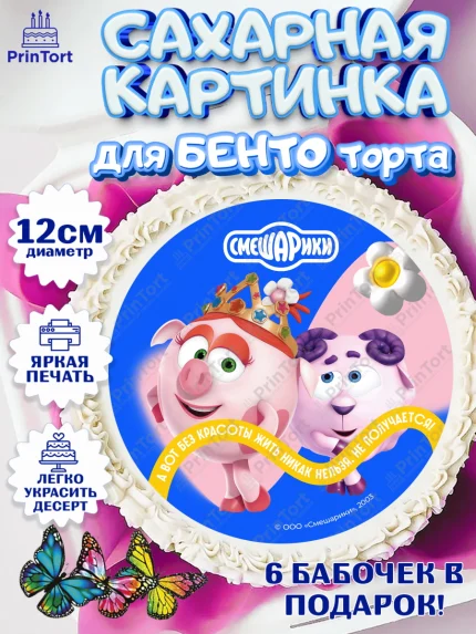 Сахарные круги 12см PT05, Смешарики, герои мультфильма Смешарики, поздравления, Девочка, арт. PT0526458