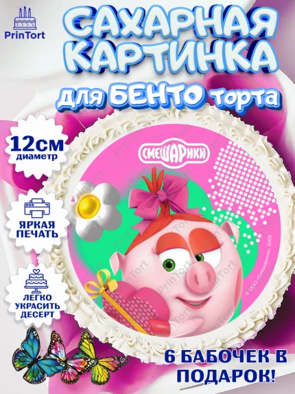 Сахарные круги 12см PT05, Смешарики, герои мультфильма Смешарики, поздравления, Девочка, арт. PT0526474