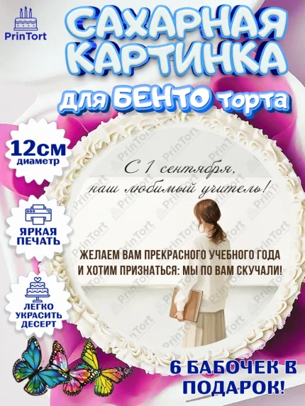 Сахарные круги 12см PT05, 1 сентября учителю, Девушка, День знаний 1 сентября, арт. PT0526945