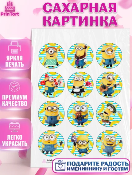 Сахарная картинка, Миньоны, Злой Я, Девочка, День рождения, арт. PT100262