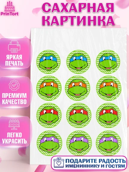 Сахарная картинка, Черепашки-ниндзя, Мальчик, День рождения, арт. PT100283