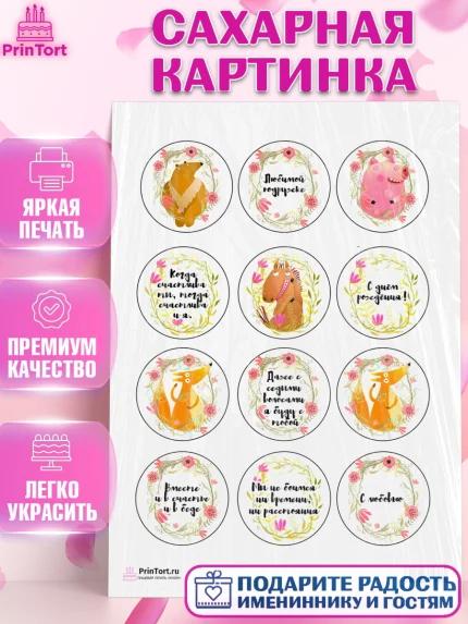 Сахарная картинка, Девушке, Девочка, День рождения, арт. PT100297