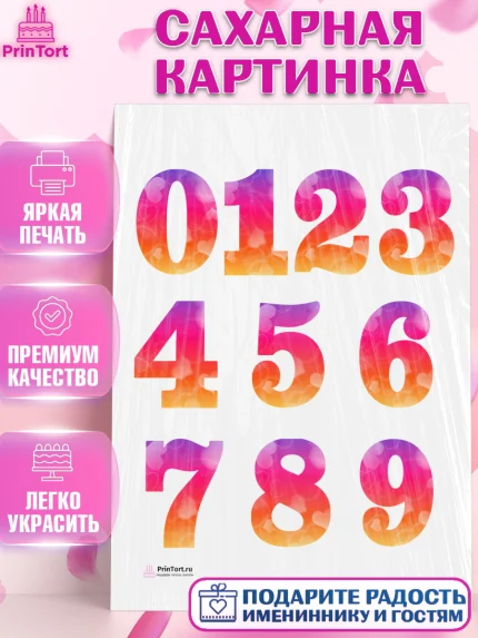 Сахарная картинка, Цифры, Съедобное украшение, Девочка, День рождения, арт. PT100427