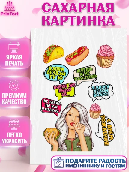 Сахарная картинка, Поп арт, Девочка, День рождения, арт. PT100568