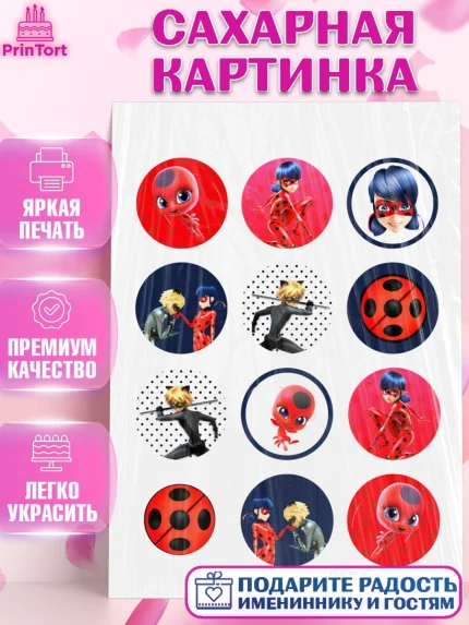 Сахарная картинка, Леди Баг, Супер Кот, Девочка, День рождения, арт. PT101057