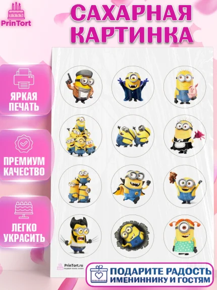 Сахарная картинка, Миньоны, Злой Я, Девочка, День рождения, арт. PT101158