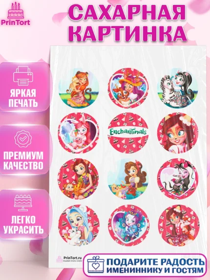 Сахарная картинка, Энчантималс, Девочка, День рождения, арт. PT101824