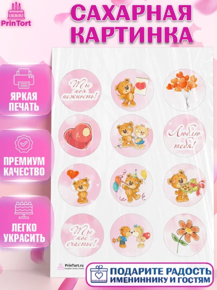 Сахарная картинка, Мишка Тедди, Teddy Bear, Девочка, День святого Валентина, арт. PT101909