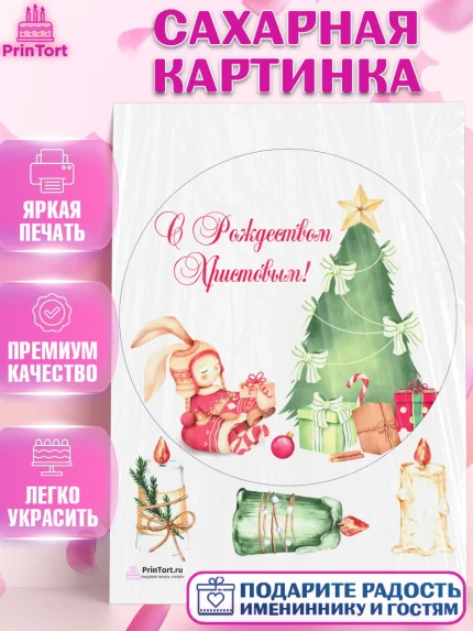 Сахарная картинка, Рождество Христово, Новый Год, Девочка, арт. PT102456