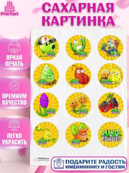 Сахарная картинка, Растения против зомби, Девочка, День рождения, арт. PT102893