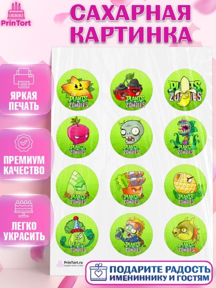 Сахарная картинка, Растения против зомби, Девочка, День рождения, арт. PT102895