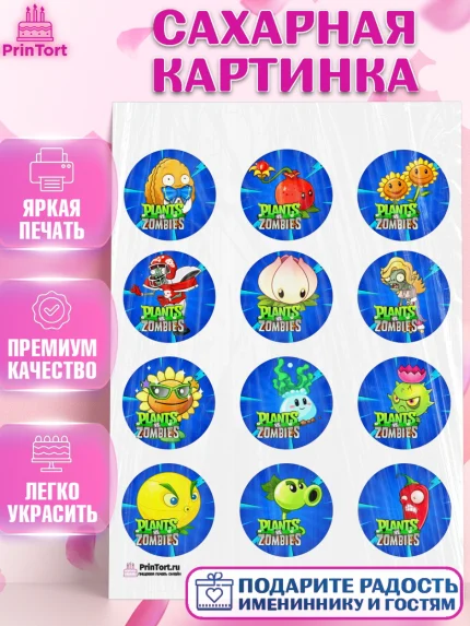 Сахарная картинка, Растения против зомби, Девочка, День рождения, арт. PT102896