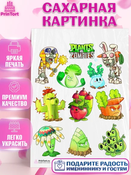 Сахарная картинка, Растения против зомби, Девочка, День рождения, арт. PT102898