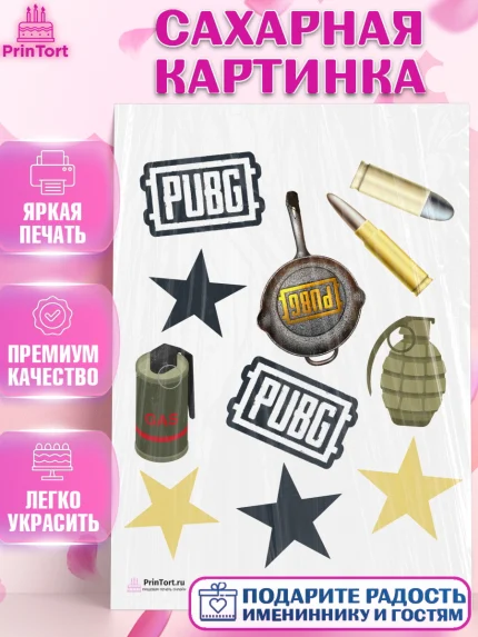 Сахарная картинка, ПАБГ, PUBG, Мальчик, День рождения, арт. PT102911