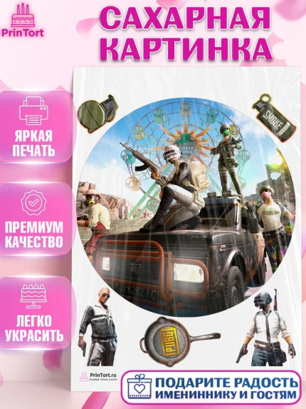 Сахарная картинка, ПАБГ, PUBG, Мальчик, День рождения, арт. PT102912