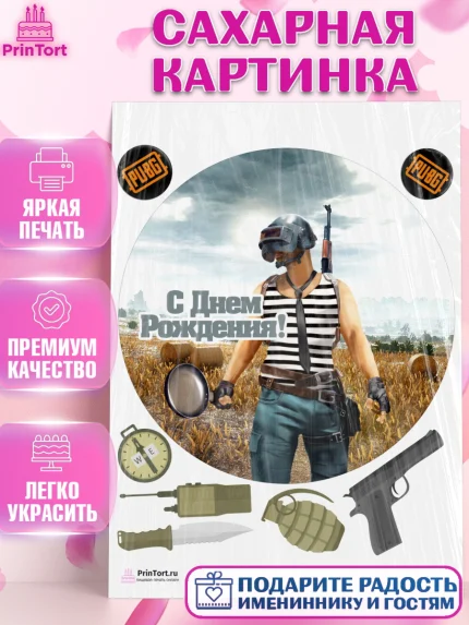 Сахарная картинка, ПАБГ, PUBG, Мальчик, День рождения, арт. PT102918