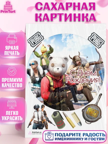 Сахарная картинка, ПАБГ, PUBG, Мальчик, День рождения, арт. PT102932