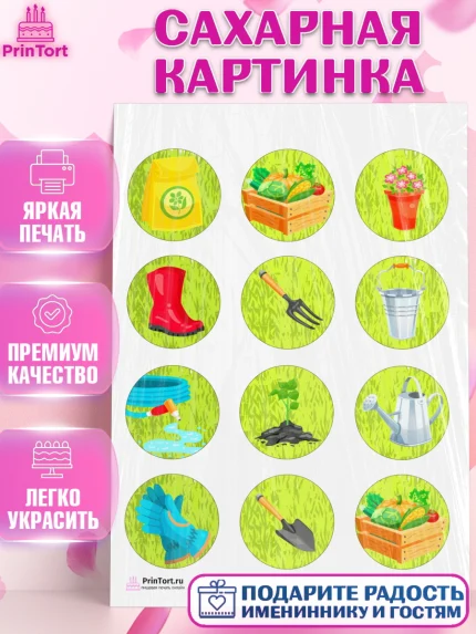 Сахарная картинка, Огород, Дача, Девочка, День рождения, арт. PT103091