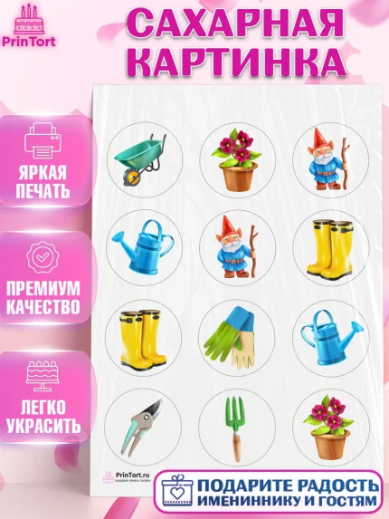 Сахарная картинка, Огород, Дача, Девочка, День рождения, арт. PT103094