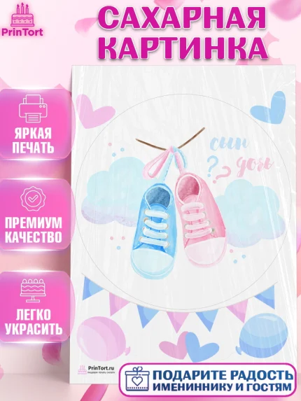 Сахарная картинка, Мальчик или девочка, Гендер пати, Девочка, День рождения, арт. PT103118