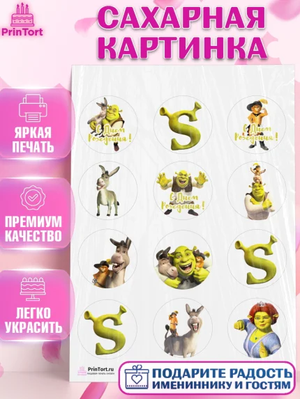 Сахарная картинка, Шрек, Shrek, Девочка, День рождения, арт. PT103218